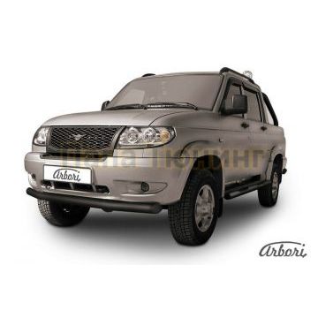 Защита переднего бампера чёрная сталь 76 мм Slitkoff для УАЗ Патриот Пикап 2008-2014 Защита переднего бампера чёрная сталь 76 мм Slitkoff для УАЗ Патриот Пикап 2008-2014