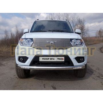 Защита передняя овальная с ДХО 75х42 мм ТСС для УАЗ Патриот Пикап 2015- Защита передняя овальная с ДХО 75х42 мм ТСС для УАЗ Патриот Пикап 2015-