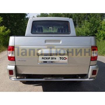 Защита задняя центральная 75х42 мм с накладкой ТСС для УАЗ Патриот Пикап 2015- Защита задняя центральная 75х42 мм с накладкой ТСС для УАЗ Патриот Пикап 2015-