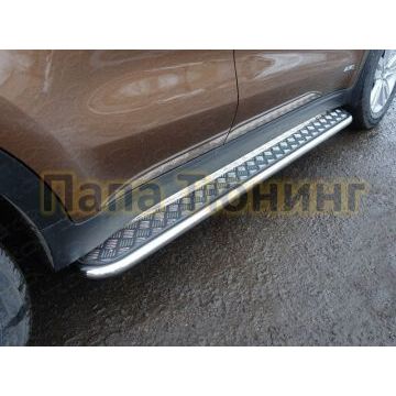 Пороги с площадкой алюминиевый лист 42 мм ТСС для Kia Sportage 2016-2018