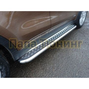 Пороги с площадкой алюминиевый лист 60 мм ТСС для Kia Sportage 2016-2018