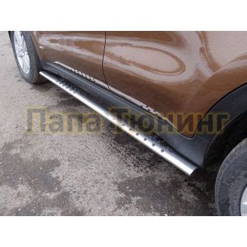 Пороги труба овальная с проступью 75х42 мм ТСС для Kia Sportage 2016-2018 Пороги труба овальная с проступью 75х42 мм ТСС для Kia Sportage 2016-2018