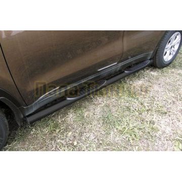 Пороги чёрная сталь труба с накладками 76 мм Slitkoff для Kia Sportage 2016-2021 Пороги чёрная сталь труба с накладками 76 мм Slitkoff для Kia Sportage 2016-2021
