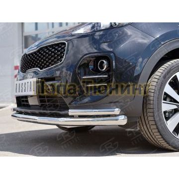 Защита передняя двойная с уголками d57-d42 РусСталь для Kia Sportage 2016-2021