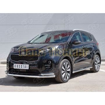 Защита передняя двойная с уголками d57-d42 РусСталь для Kia Sportage 2016-2021