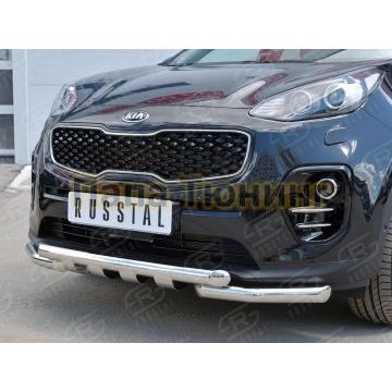 Защита передняя двойная с уголками и клыками d57-d57 РусСталь для Kia Sportage 2016-2021