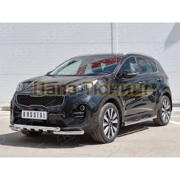 Защита передняя двойная с уголками и клыками d57-d57 РусСталь для Kia Sportage 2016-2021