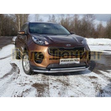 Защита передняя двойная 60-42 мм ТСС для Kia Sportage 2016-2018 Защита передняя двойная 60-42 мм ТСС для Kia Sportage 2016-2018