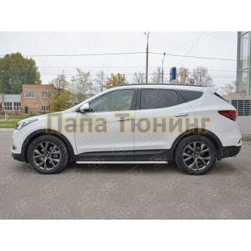 Пороги с площадкой алюминиевый лист d42 вариант 2 РусСталь для Hyundai Santa Fe 2015-2018