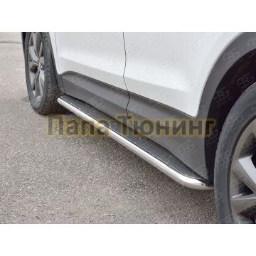 Пороги с площадкой нержавеющий лист 42 мм РусСталь для Hyundai Santa Fe 2015-2018