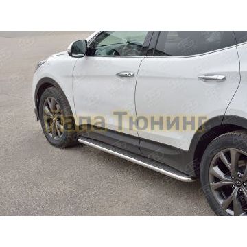 Пороги с площадкой нержавеющий лист 42 мм РусСталь для Hyundai Santa Fe 2015-2018