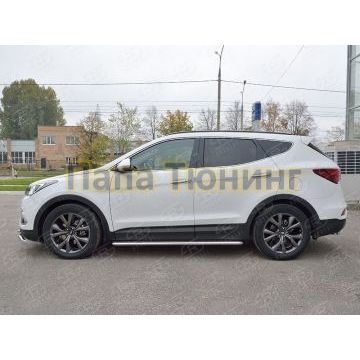 Пороги с площадкой нержавеющий лист 42 мм РусСталь для Hyundai Santa Fe 2015-2018