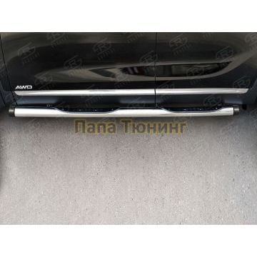Пороги труба с накладками d76 вариант 2 РусСталь для Kia Sorento Prime 2015-