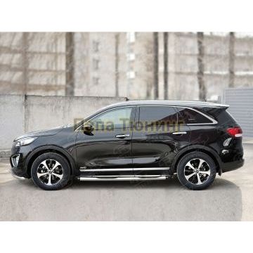 Пороги труба с накладками d76 вариант 2 РусСталь для Kia Sorento Prime 2015-