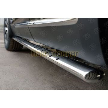 Пороги труба овальная с проступью 75х42мм РусСталь для Kia Sorento Prime 2015-