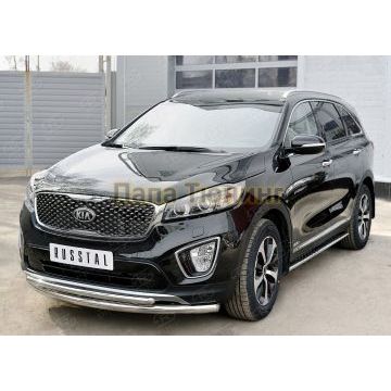 Пороги труба овальная с проступью 75х42мм РусСталь для Kia Sorento Prime 2015-
