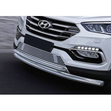 Защита передняя двойная 57-42 мм Rival для Hyundai Santa Fe/Santa Fe Premium 2015-2018