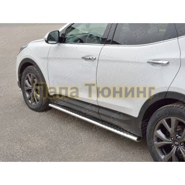 Пороги труба овальная с проступью 120х60 мм РусСталь для Hyundai Santa Fe 2015-2018