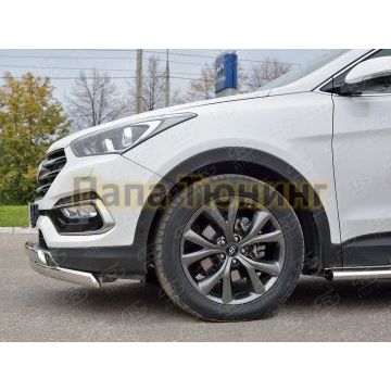 Защита передняя овальная двойная 75х42х2 мм РусСталь для Hyundai Santa Fe 2015-2018