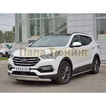 Защита передняя овальная двойная 75х42х2 мм РусСталь для Hyundai Santa Fe 2015-2018