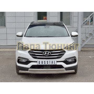Защита передняя овальная двойная 75х42х2 мм РусСталь для Hyundai Santa Fe 2015-2018