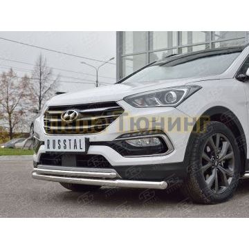 Защита передняя двойная d57-d42 РусСталь для Hyundai Santa Fe 2015-2018