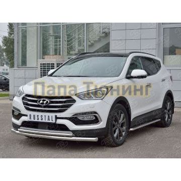 Защита передняя двойная d57-d42 РусСталь для Hyundai Santa Fe 2015-2018