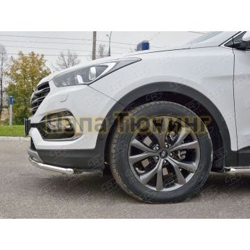 Защита переднего бампера d42 РусСталь для Hyundai Santa Fe 2015-2018