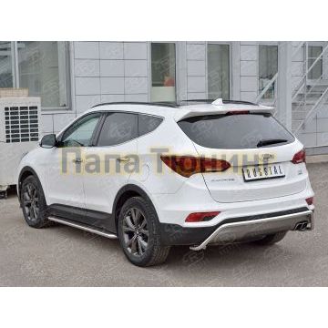Защита заднего бампера волна под машину d42 РусСталь для Hyundai Santa Fe 2015-2018