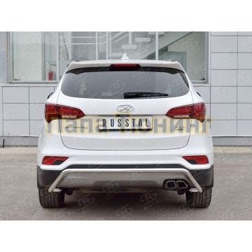 Защита заднего бампера волна под машину d42 РусСталь для Hyundai Santa Fe 2015-2018