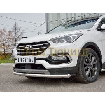 Защита переднего бампера d57 РусСталь для Hyundai Santa Fe 2015-2018