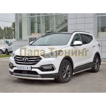 Защита переднего бампера d57 РусСталь для Hyundai Santa Fe 2015-2018