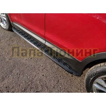 Пороги алюминиевые ТСС с накладкой чёрные для Hyundai Santa Fe 2015-2018 Пороги алюминиевые ТСС с накладкой чёрные для Hyundai Santa Fe 2015-2018