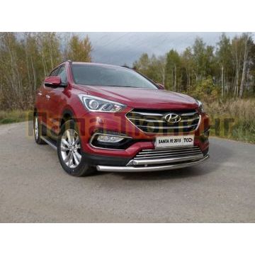 Защита передняя двойная 60-50 мм ТСС для Hyundai Santa Fe 2015-2018 Защита передняя двойная 60-50 мм ТСС для Hyundai Santa Fe 2015-2018