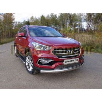 Защита передняя овальная длинная 75х42 мм ТСС для Hyundai Santa Fe 2015-2018 Защита передняя овальная длинная 75х42 мм ТСС для Hyundai Santa Fe 2015-2018