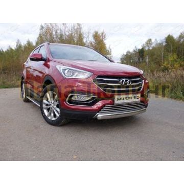 Защита передняя овальная короткая 75х42 мм ТСС для Hyundai Santa Fe 2015-2018 Защита передняя овальная короткая 75х42 мм ТСС для Hyundai Santa Fe 2015-2018