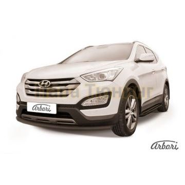 Защита переднего бампера чёрная сталь 57 мм Slitkoff для Hyundai Santa Fe 2012-2018 Защита переднего бампера чёрная сталь 57 мм Slitkoff для Hyundai Santa Fe 2012-2018