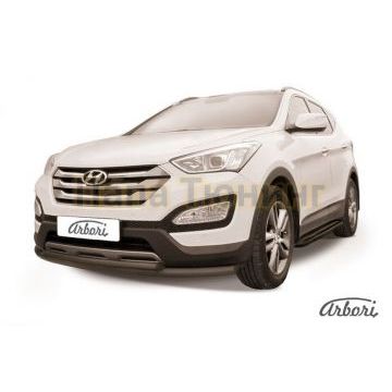 Защита передняя чёрная сталь двойная 57-42 мм Slitkoff для Hyundai Santa Fe 2012-2018 Защита передняя чёрная сталь двойная 57-42 мм Slitkoff для Hyundai Santa Fe 2012-2018