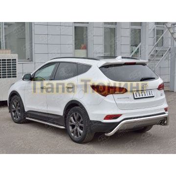 Защита заднего бампера волна под машину d57 РусСталь для Hyundai Santa Fe 2015-2018