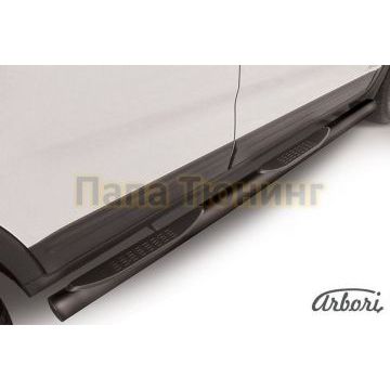 Пороги чёрная сталь труба с накладками 76 мм Slitkoff для Kia Sorento 2012-2020