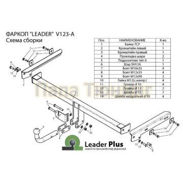 Фаркоп Лидер-Плюс для Volkswagen Tiguan/Skoda Yeti 2007-2016 Фаркоп Лидер-Плюс для Volkswagen Tiguan/Skoda Yeti 2007-2016