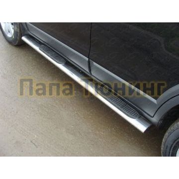 Пороги труба овальная с накладками 120х60 мм ТСС для Chevrolet Captiva 2011-2016