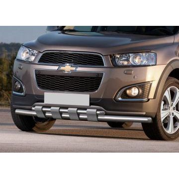 Защита передняя двойная с накладками 57-42 мм Rival для Chevrolet Captiva 2013-2016