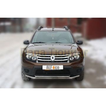 Защита передняя двойная 42-50 мм ALFeco для Renault Duster 2011-2015