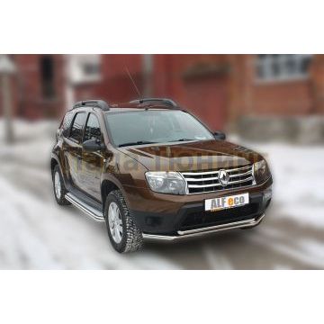 Пороги с площадкой алюминиевый лист 60 мм ALFeco для Renault Duster 2011-2015