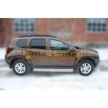 Пороги с площадкой алюминиевый лист 60 мм ALFeco для Renault Duster 2011-2015