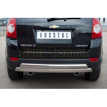 Защита заднего бампера двойная 75х42 мм РусСталь для Chevrolet Captiva 2011-2013