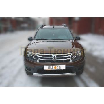 Защита передняя овальная 75х42 мм ALFeco для Renault Duster 2011-2015