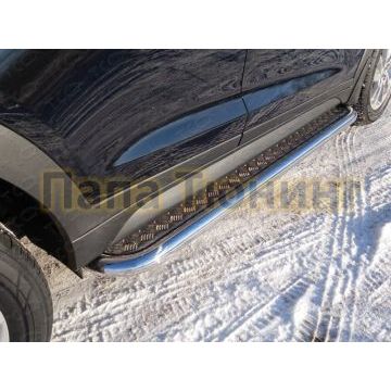 Пороги с площадкой алюминиевый лист 60 мм ТСС для Hyundai Tucson 2015-2018 Пороги с площадкой алюминиевый лист 60 мм ТСС для Hyundai Tucson 2015-2018
