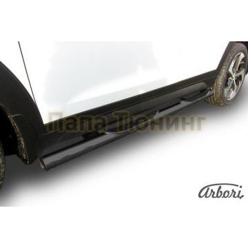 Пороги чёрная сталь труба с накладками 76 мм на 4х4 Slitkoff для Hyundai Tucson 2015-2021